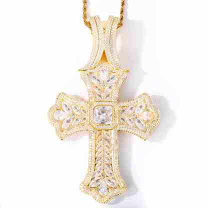 Luxurious Pear Cut CZ Iris Cross Pendant