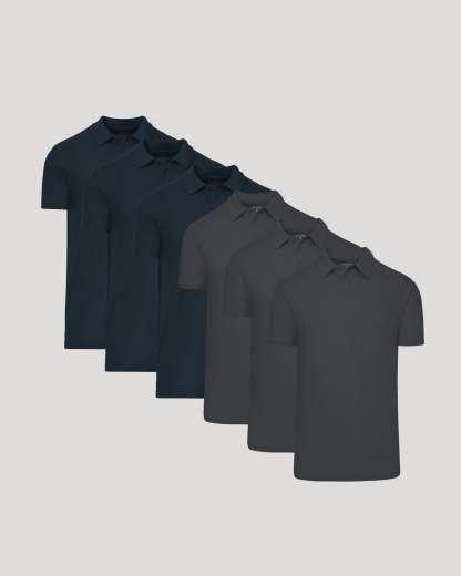 Carbon & Navy Tall Short Sleeve Polo 6-Pack-VibeCloset