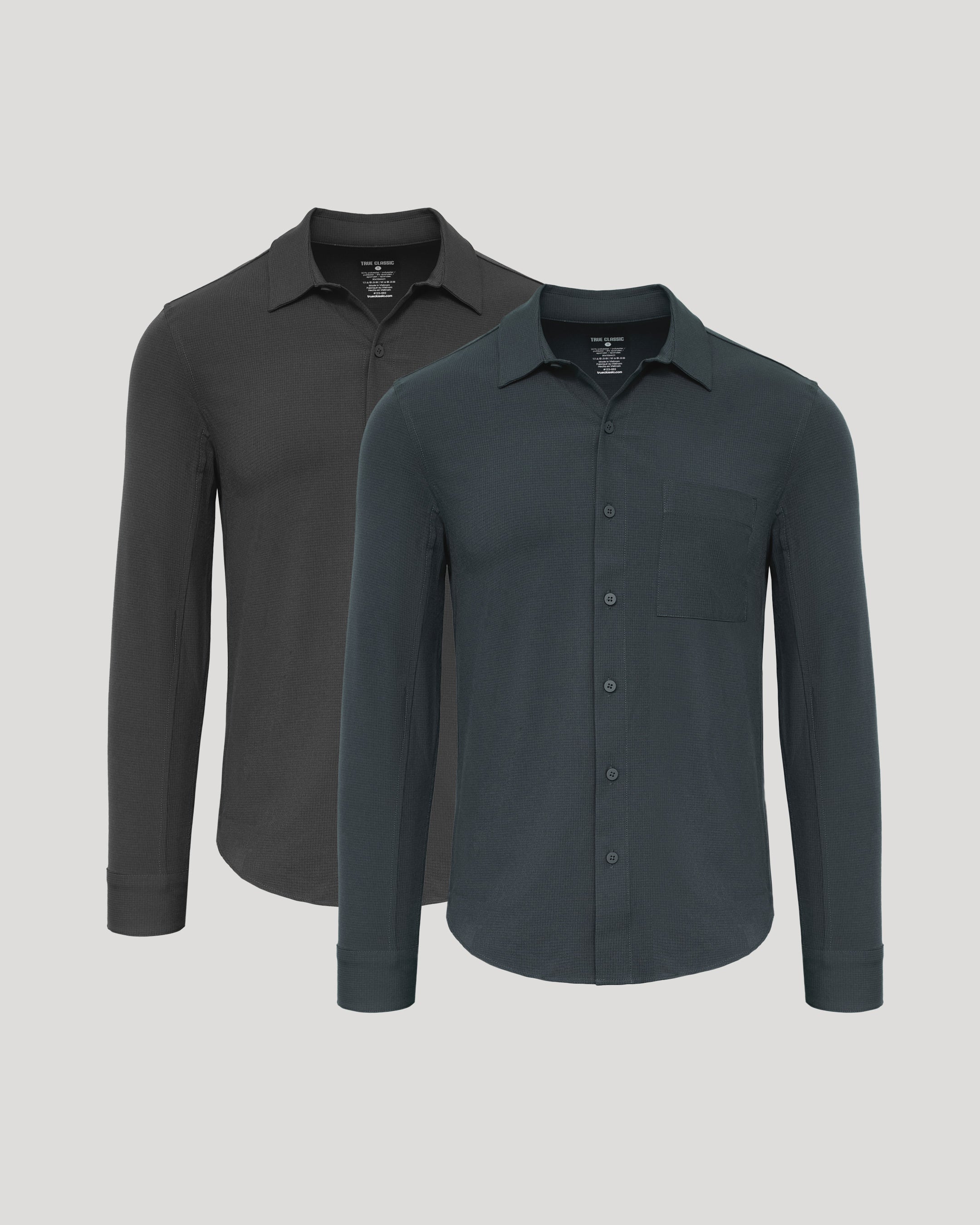 Charcoal & Heather Navy Ripstop Long Sleeve Commuter Shirt 2-Pack-VibeCloset