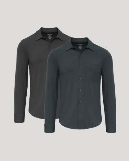 Charcoal & Heather Navy Ripstop Long Sleeve Commuter Shirt 2-Pack-VibeCloset