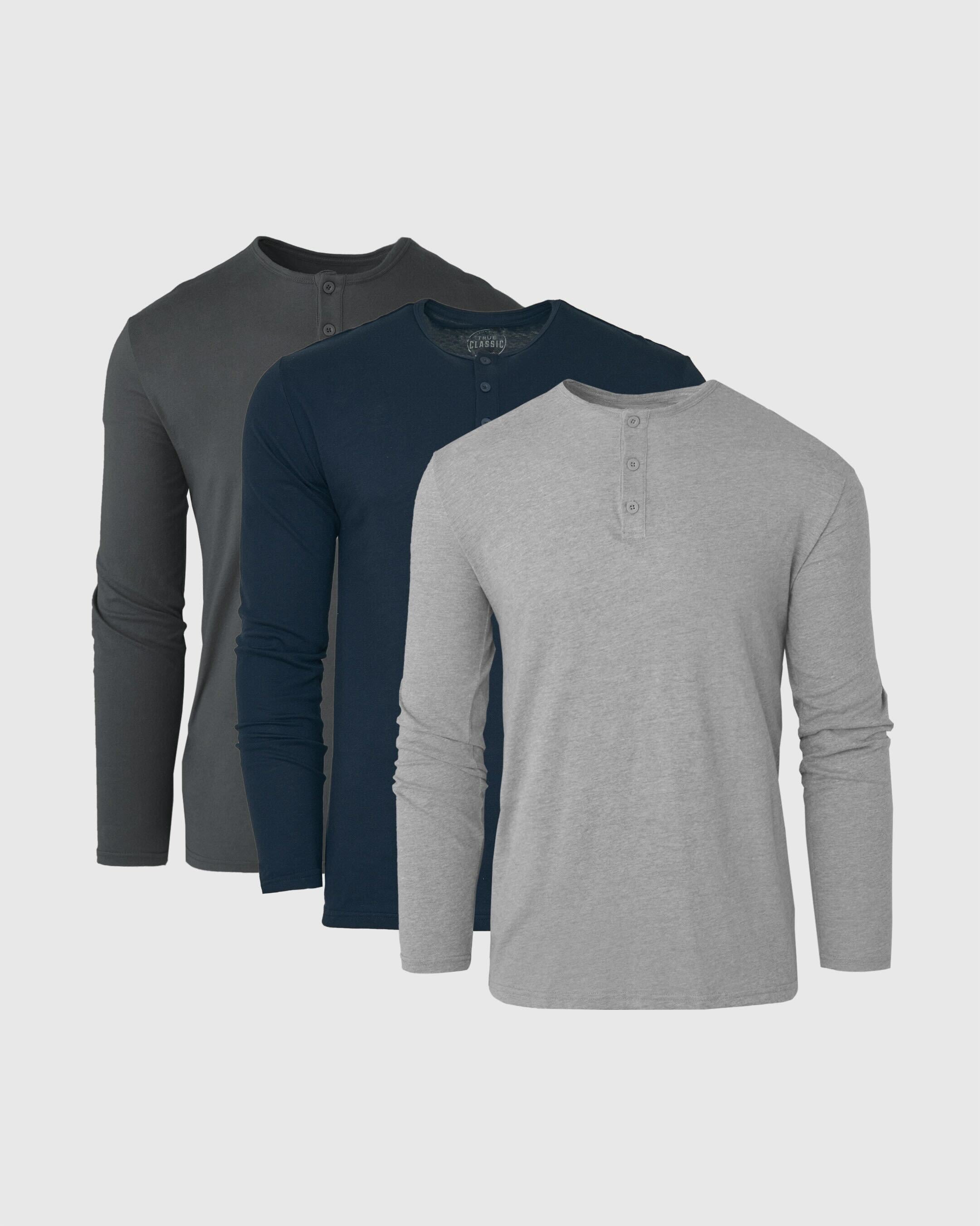 Classic Long Sleeve Henley 3-Pack-VibeCloset