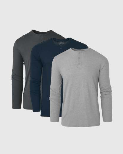 Classic Long Sleeve Henley 3-Pack-VibeCloset