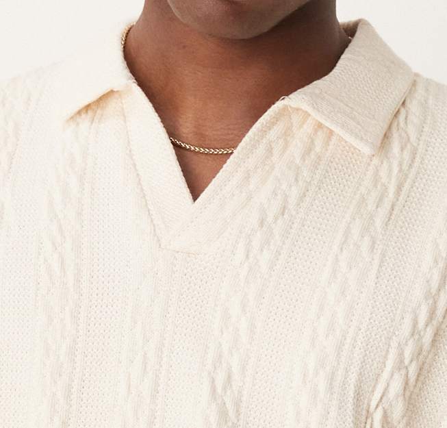 boxy relaxed polo in heavyweight cream cable texture
