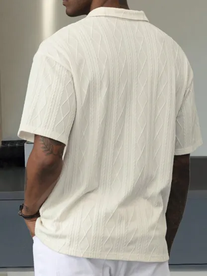 boxy relaxed polo in heavyweight cream cable texture