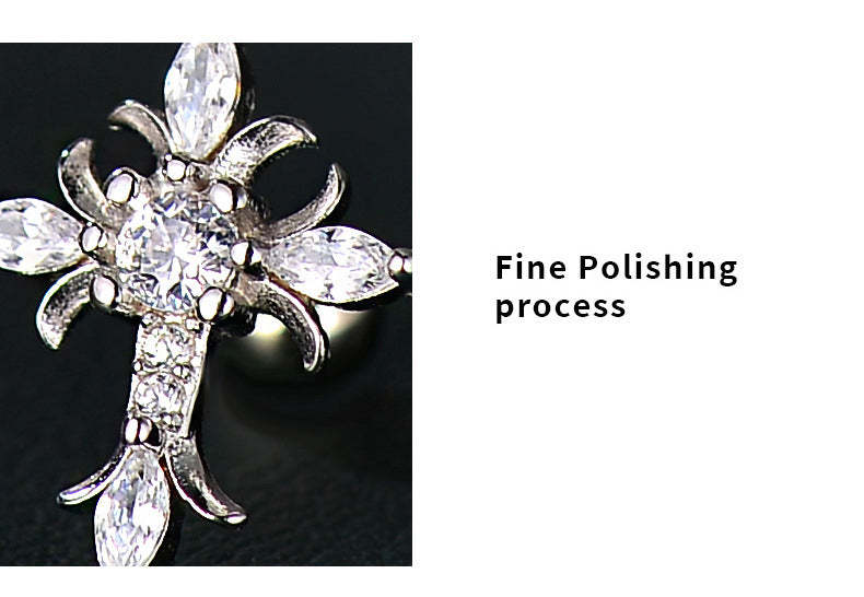 Sterling Silver Floral Cross Bullet Back Earring, Iced out Cubic Zirconia Stud Earring for Women Men, Ideal Gift