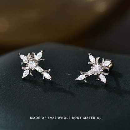Sterling Silver Floral Cross Bullet Back Earring, Iced out Cubic Zirconia Stud Earring for Women Men, Ideal Gift