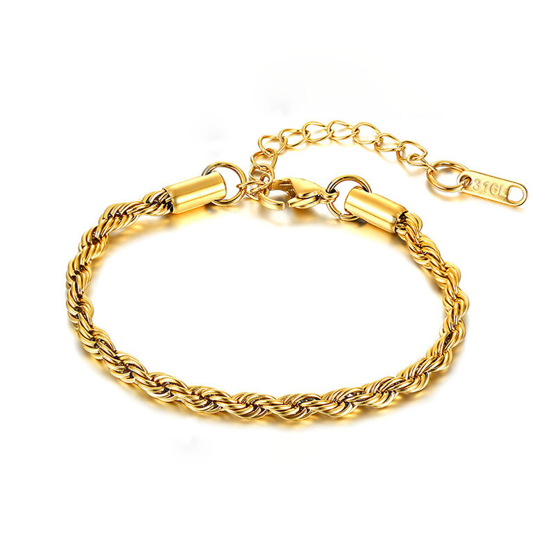Vacuum electroplated titanium steel braided chain bracelet with twisted design