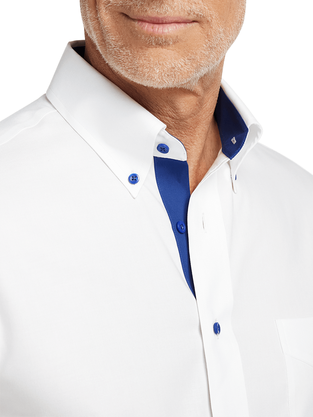 Comfort Stretch Non-Iron Solid Dress Shirt With Contrast Trim - White/cobalt-unboundedy