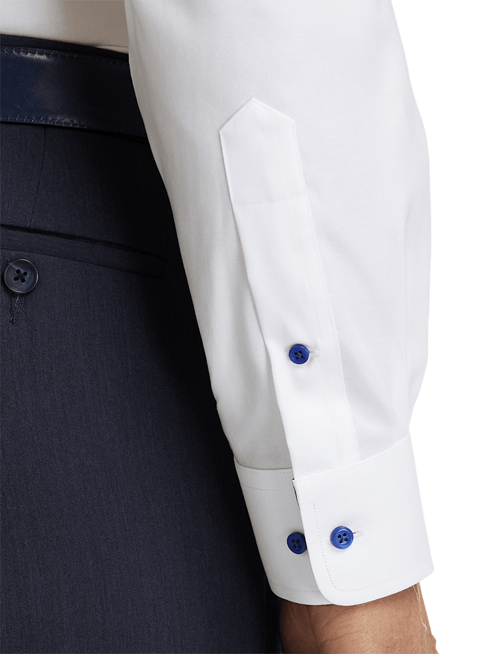 Comfort Stretch Non-Iron Solid Dress Shirt With Contrast Trim - White/cobalt-unboundedy