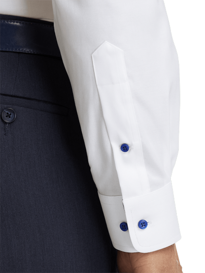 Comfort Stretch Non-Iron Solid Dress Shirt With Contrast Trim - White/cobalt-unboundedy