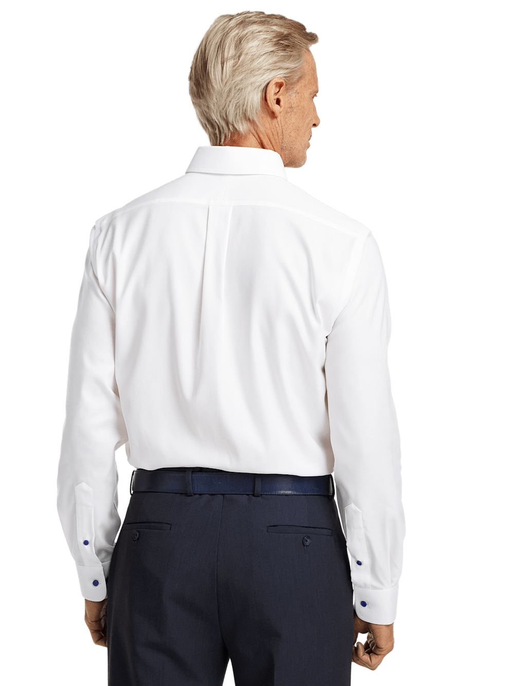 Comfort Stretch Non-Iron Solid Dress Shirt With Contrast Trim - White/cobalt-unboundedy
