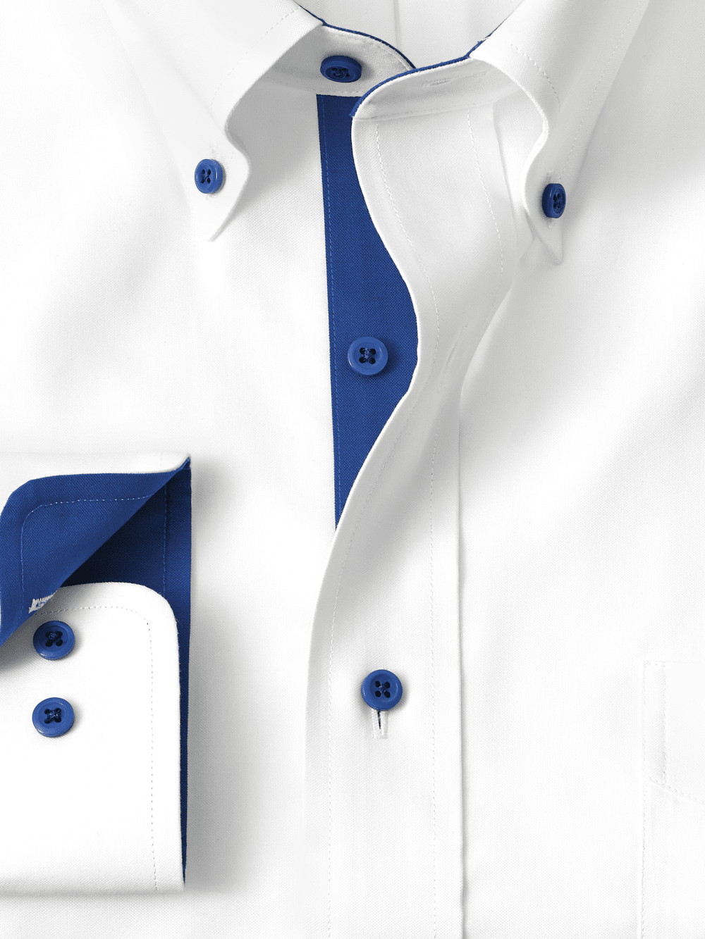 Comfort Stretch Non-Iron Solid Dress Shirt With Contrast Trim - White/cobalt-unboundedy