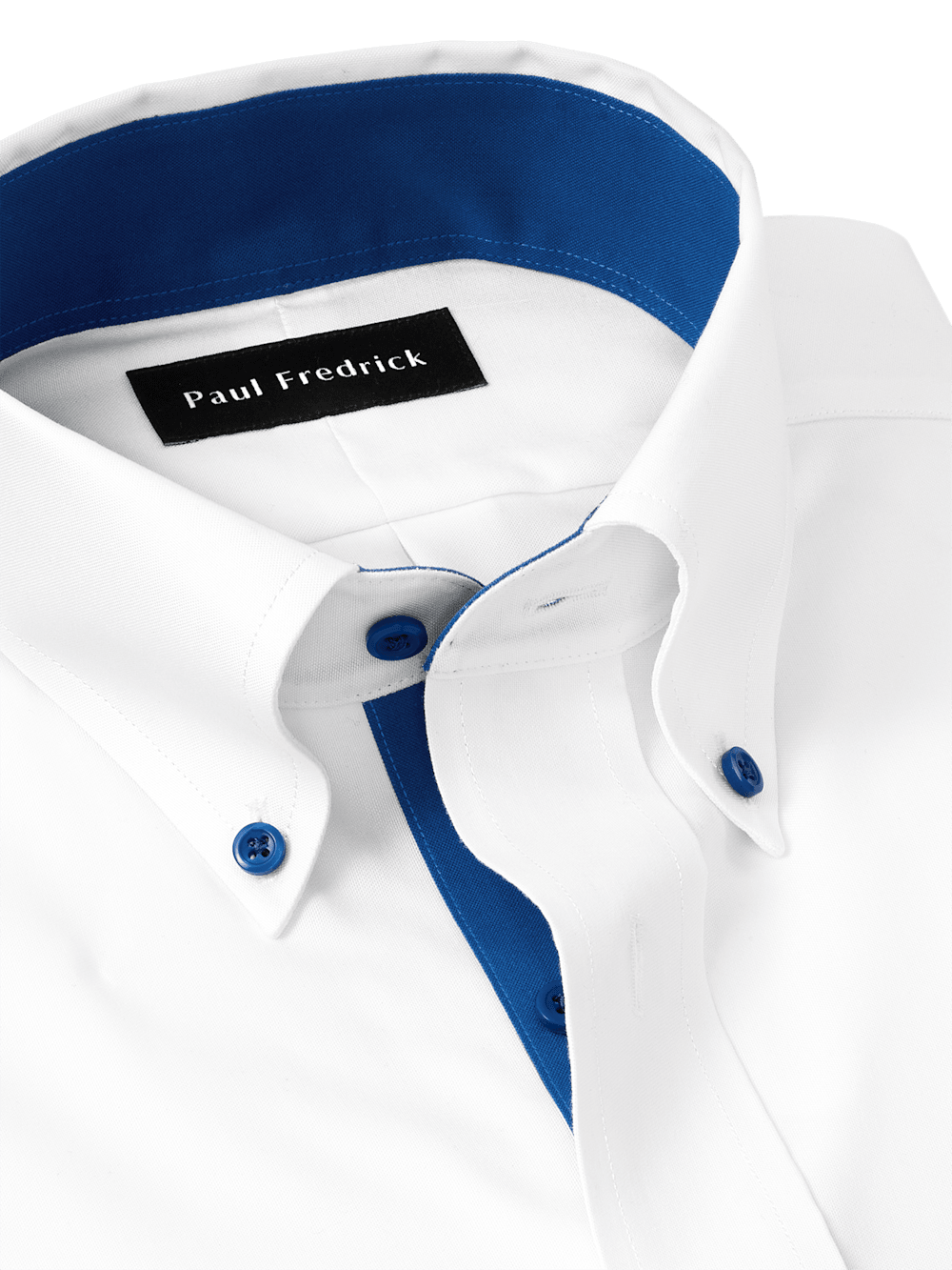 Comfort Stretch Non-Iron Solid Dress Shirt With Contrast Trim - White/cobalt-unboundedy