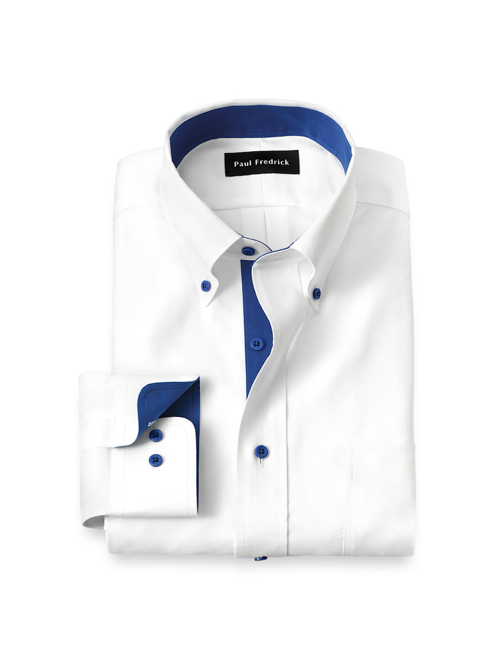 Comfort Stretch Non-Iron Solid Dress Shirt With Contrast Trim - White/cobalt-unboundedy