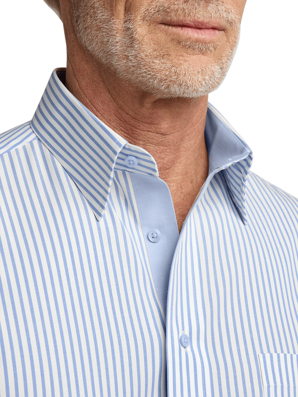 Comfort Stretch Non-Iron Stripe Dress Shirt With Contrast Trim - White/blue-unboundedy