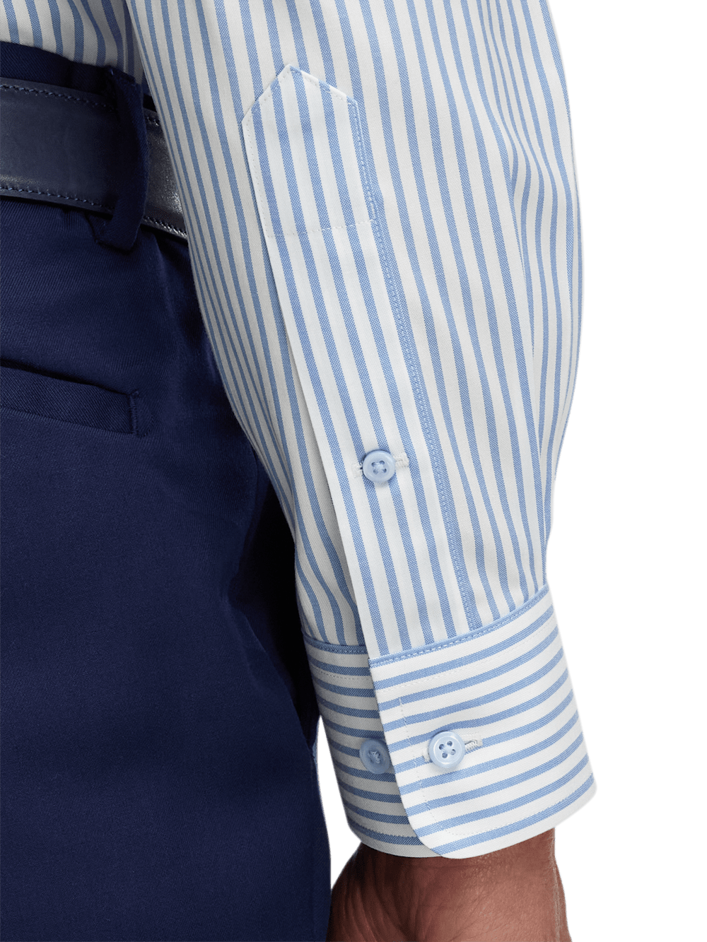 Comfort Stretch Non-Iron Stripe Dress Shirt With Contrast Trim - White/blue-unboundedy