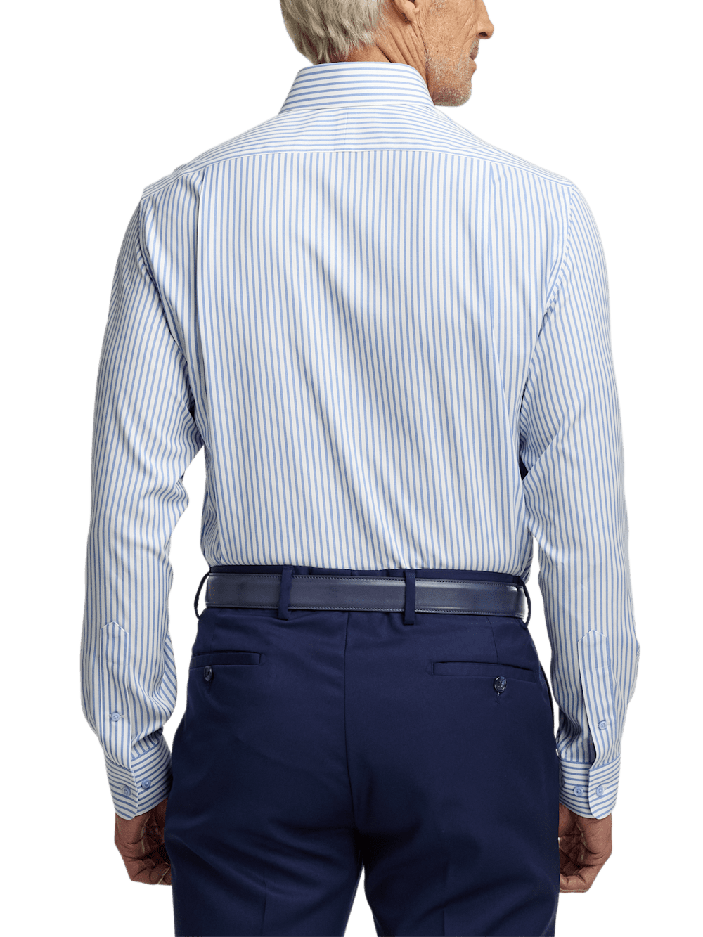Comfort Stretch Non-Iron Stripe Dress Shirt With Contrast Trim - White/blue-unboundedy