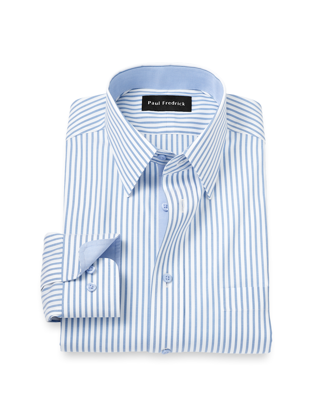 Comfort Stretch Non-Iron Stripe Dress Shirt With Contrast Trim - White/blue-unboundedy