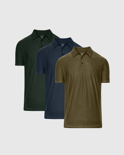Dark Heather Active Polo 3-Pack-VibeCloset