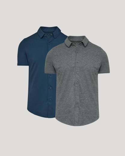 Dark Heather Navy & Charcoal Heather Gray Short Sleeve Comfort Knit Shirt 2-Pack-VibeCloset