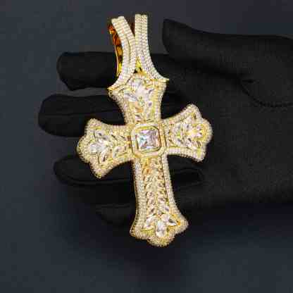 Luxurious Pear Cut CZ Iris Cross Pendant