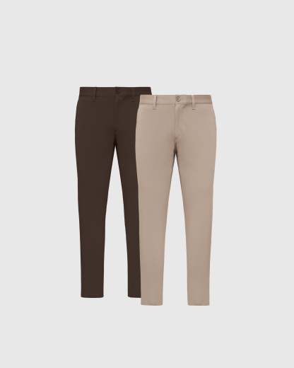 Khaki & Dark Oak Slim Twill Chino Pant 2-Pack-VibeCloset