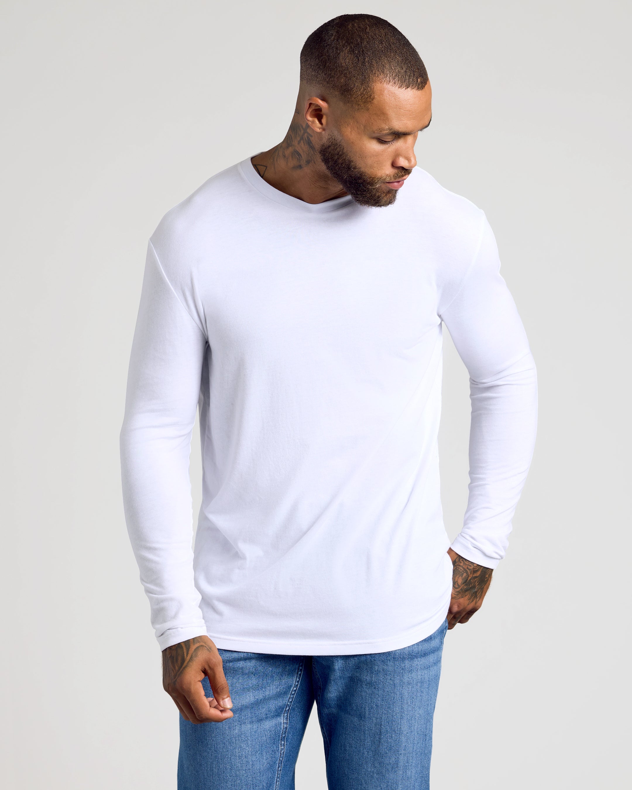 White Long Sleeve Crew Neck Tee-VibeCloset
