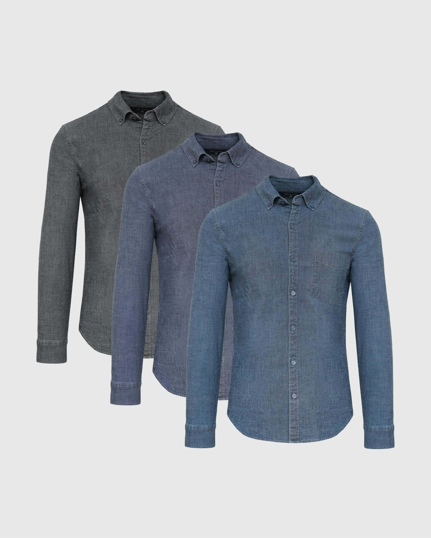 Long Sleeve Stretch Chambray Shirt 3-Pack-VibeCloset