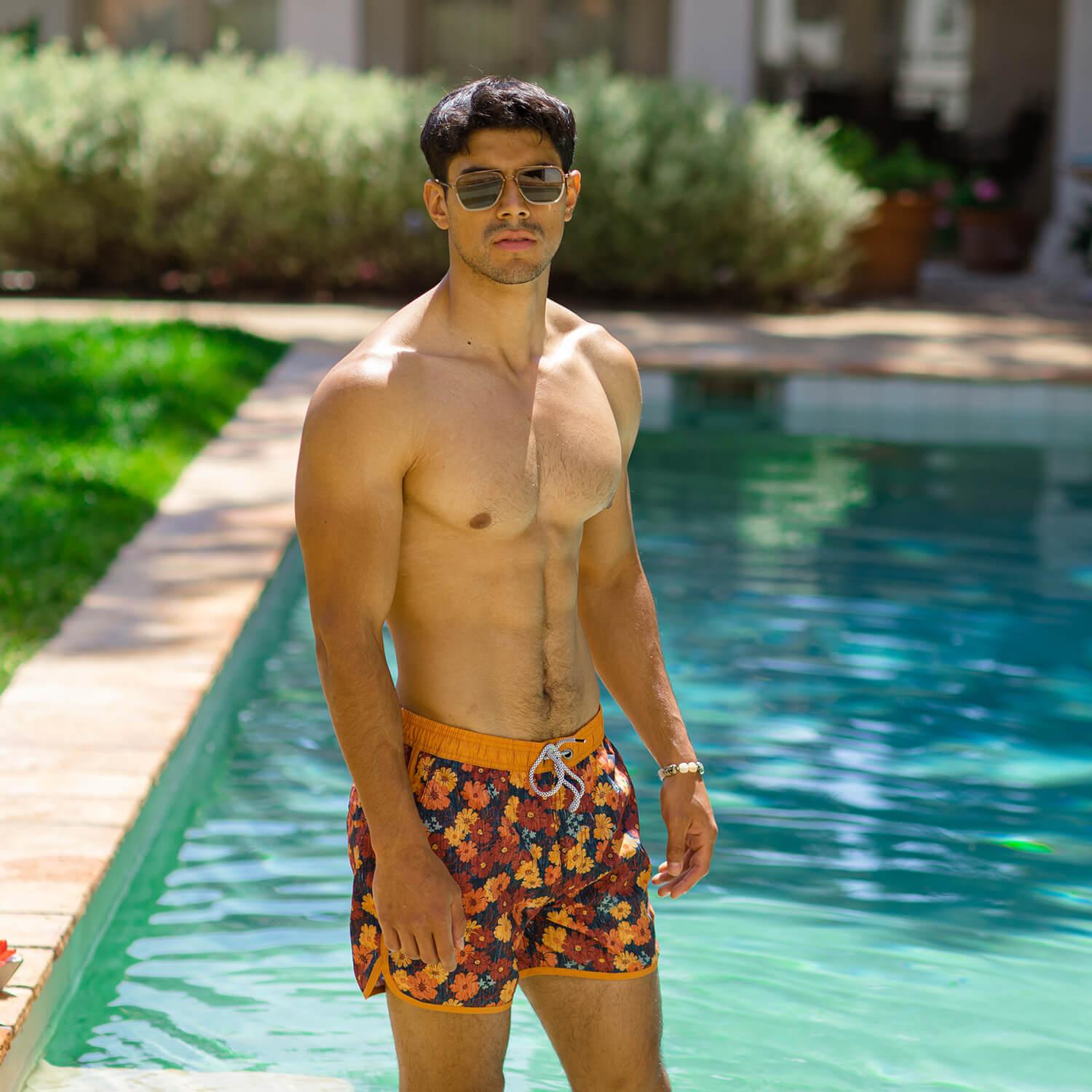 4.5 Inch Inseam Vintage Coreopsis Swim Trunks-unboundedy