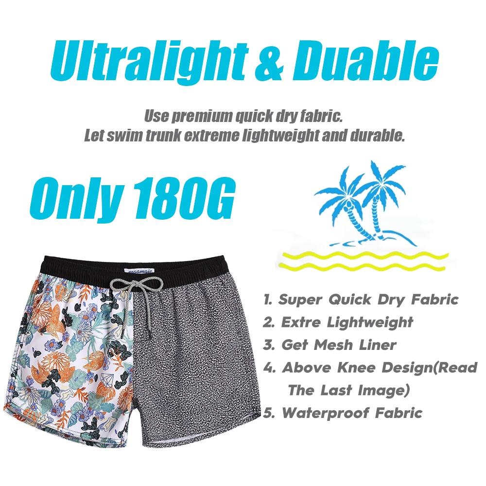 4.5 Inch Inseam Vintage Asymmetric Grey Floral Swim Trunks-unboundedy