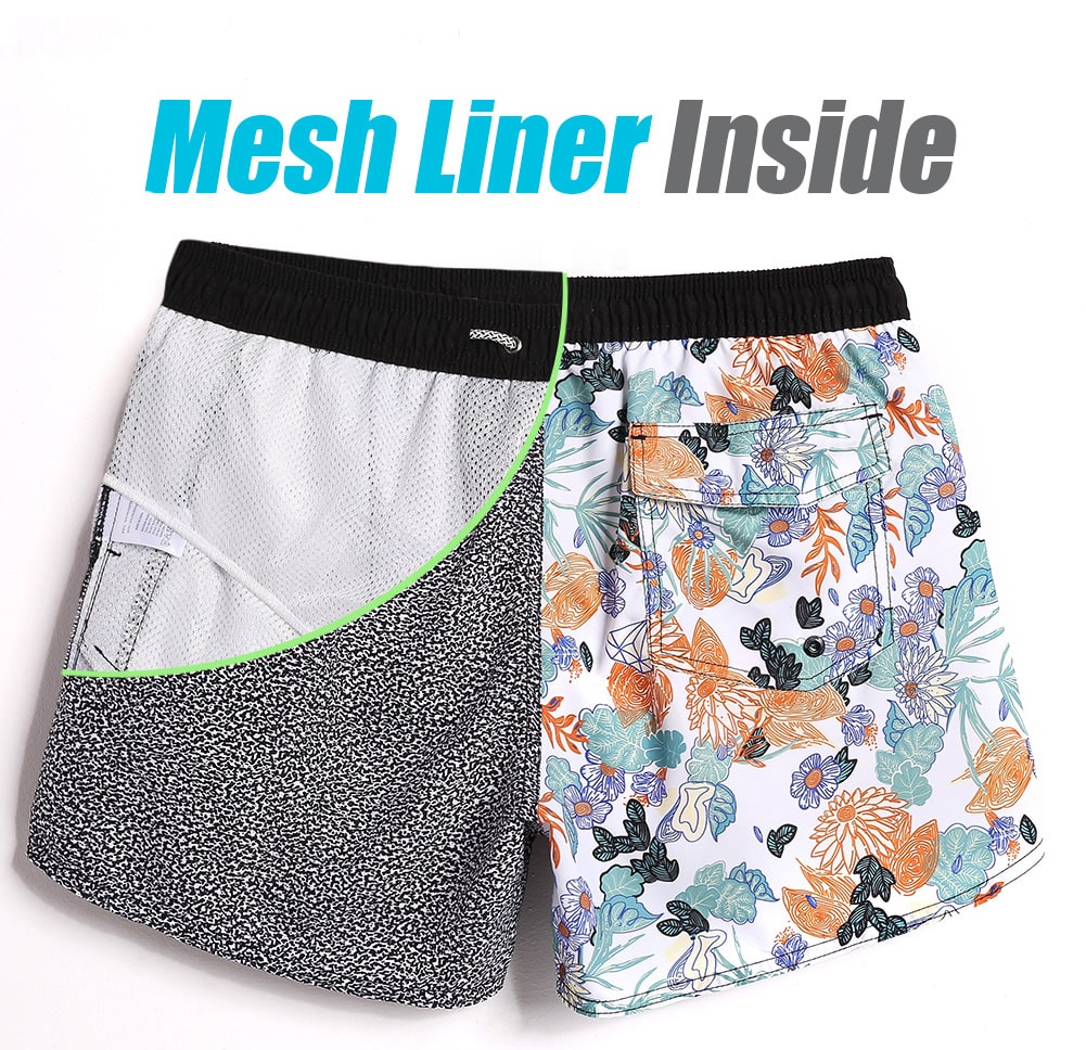 4.5 Inch Inseam Vintage Asymmetric Grey Floral Swim Trunks-unboundedy