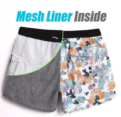 4.5 Inch Inseam Vintage Asymmetric Grey Floral Swim Trunks-unboundedy