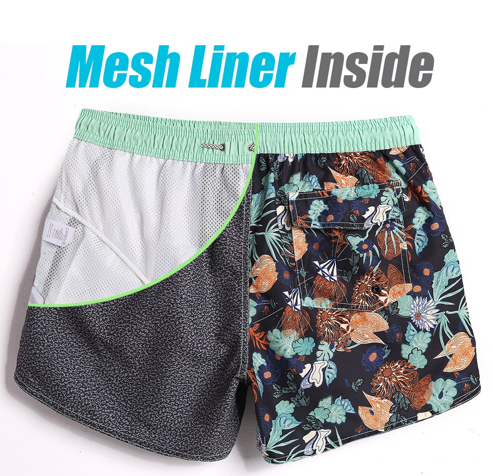 4.5 Inch Inseam Vintage Asymmetric Black Floral Swim Trunks-VibeCloset