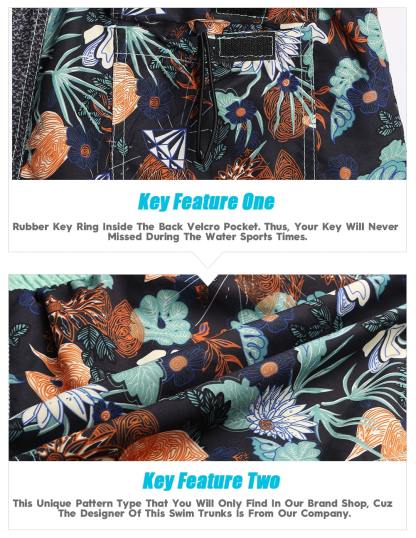 4.5 Inch Inseam Vintage Asymmetric Black Floral Swim Trunks-VibeCloset