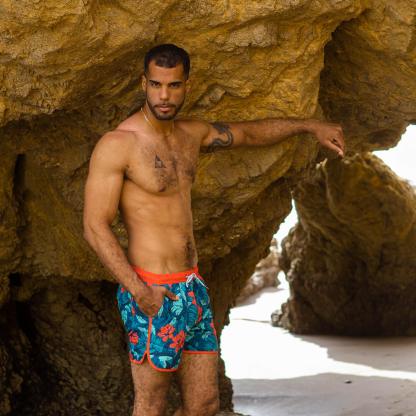 4.5 Inch Inseam Vintage Dark Green Flower Swim Trunks-VibeCloset