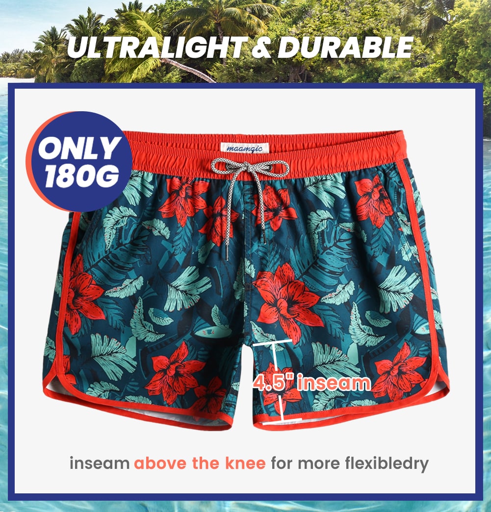 4.5 Inch Inseam Vintage Dark Green Flower Swim Trunks-VibeCloset