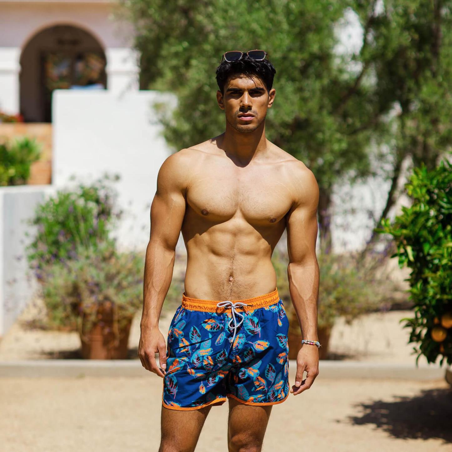 4.5 Inch Inseam Vintage Fallen Leaves Swim Trunks-VibeCloset