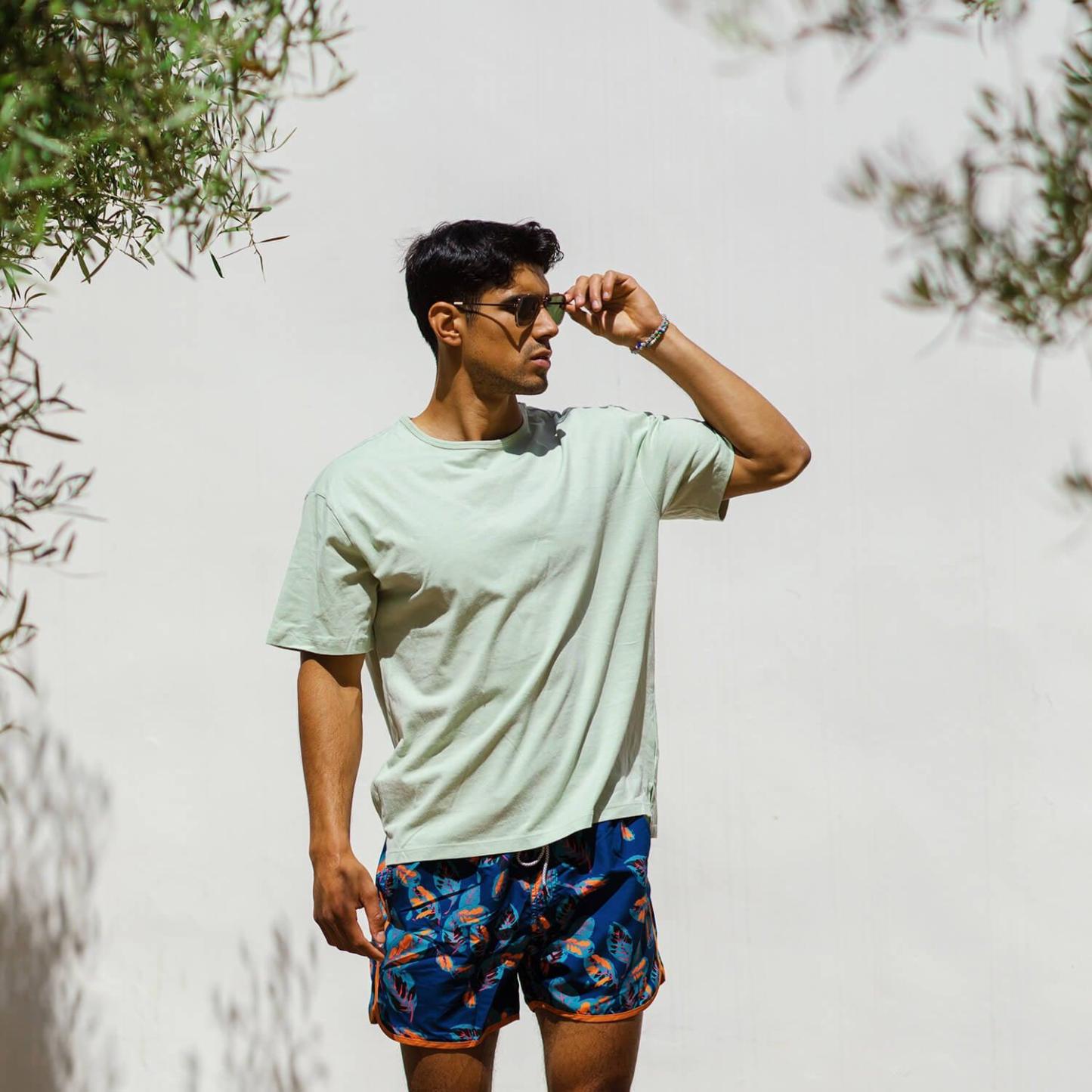 4.5 Inch Inseam Vintage Fallen Leaves Swim Trunks-VibeCloset