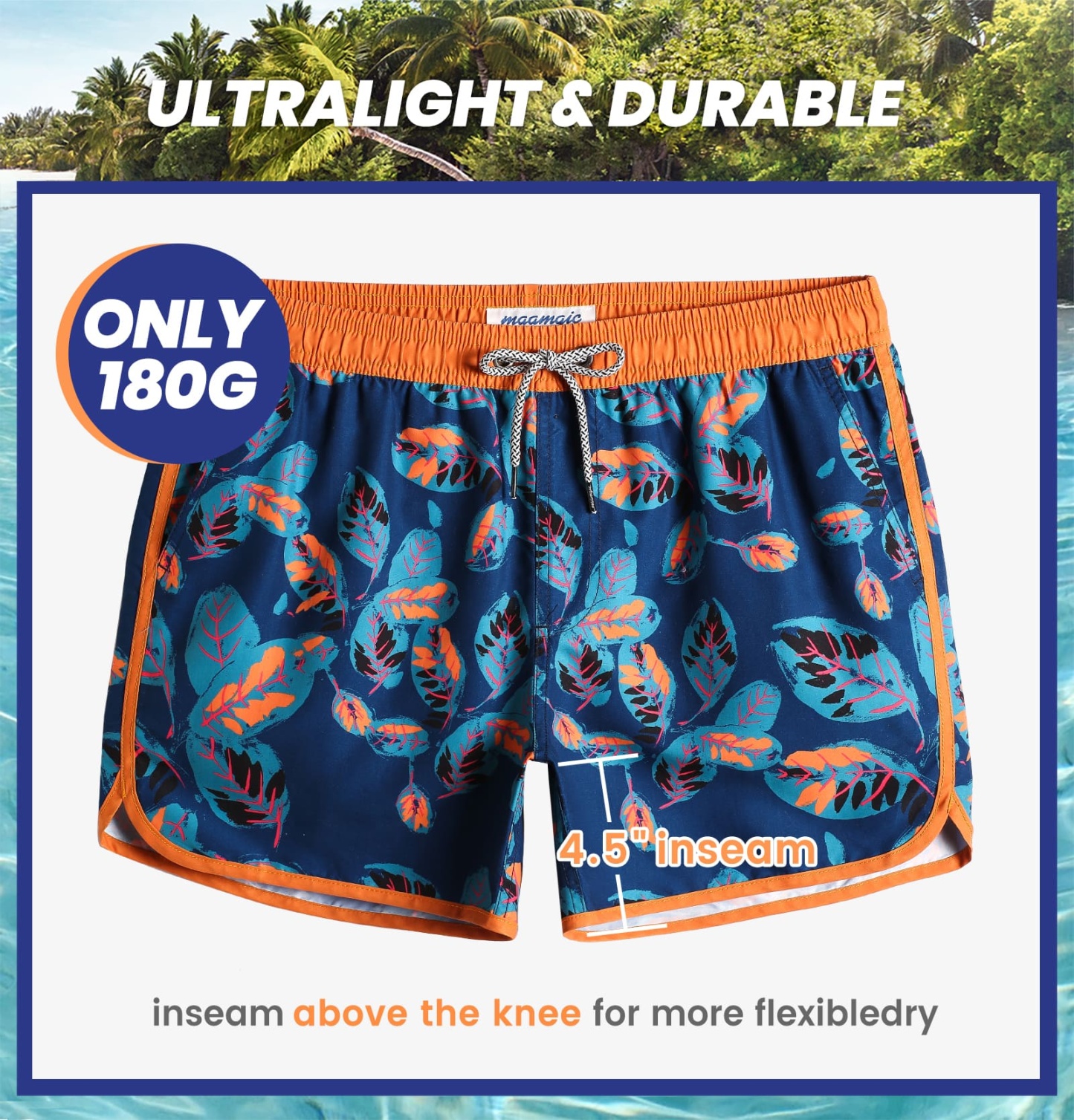 4.5 Inch Inseam Vintage Fallen Leaves Swim Trunks-VibeCloset