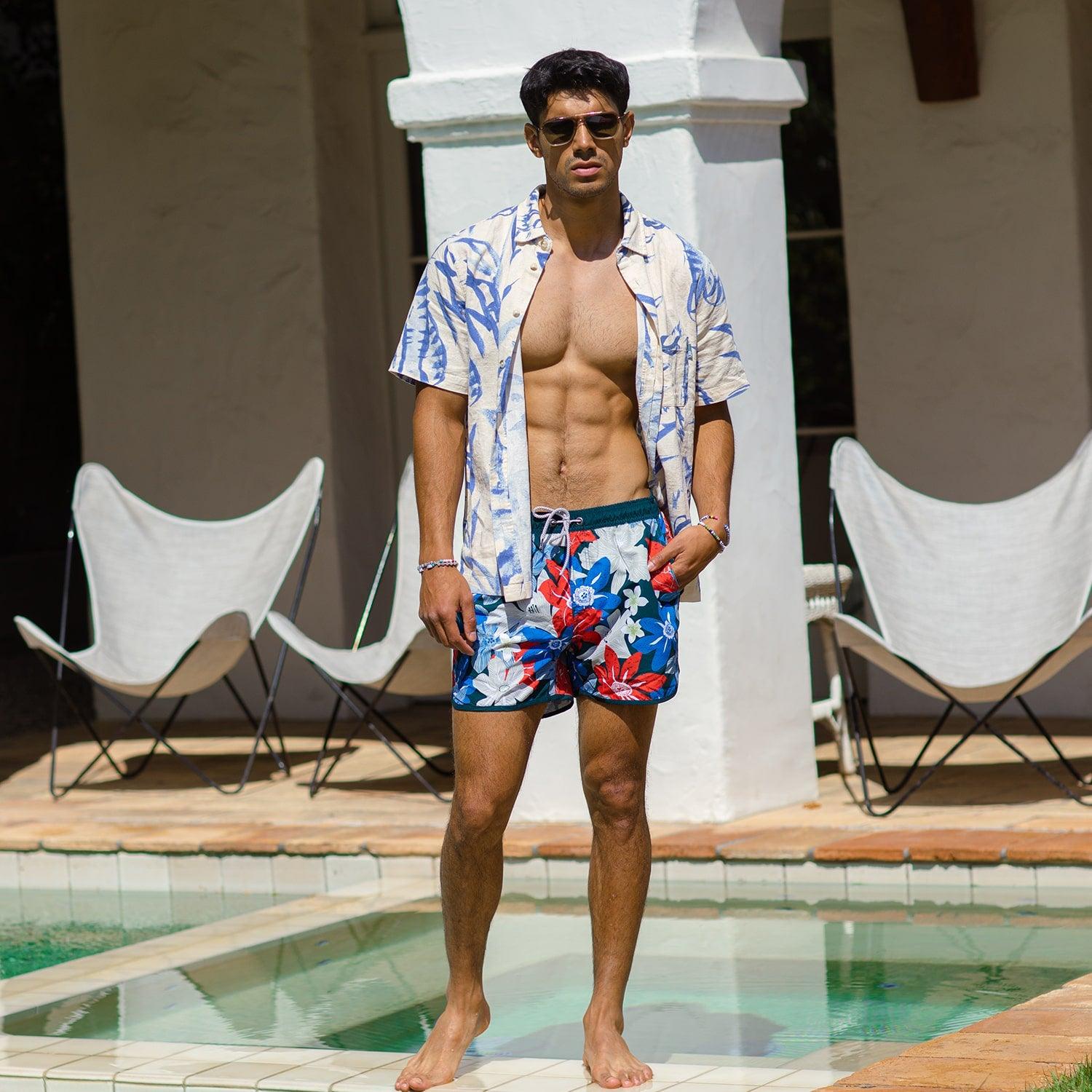 4.5 Inch Inseam Vintage Flower Swim Trunks-unboundedy
