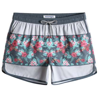 4.5 Inch Inseam Vintage Grey Montage Hibiscus Swim Trunks-VibeCloset