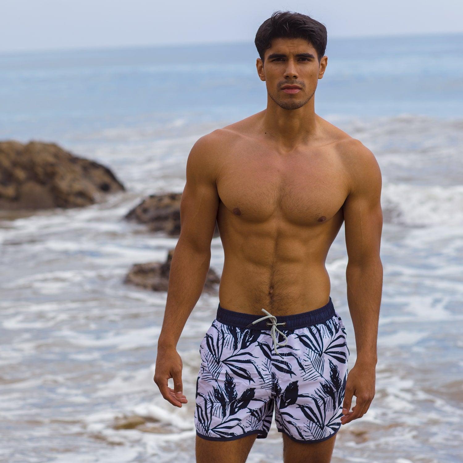 4.5 Inch Inseam Vintage Ink Painting Swim Trunks-VibeCloset