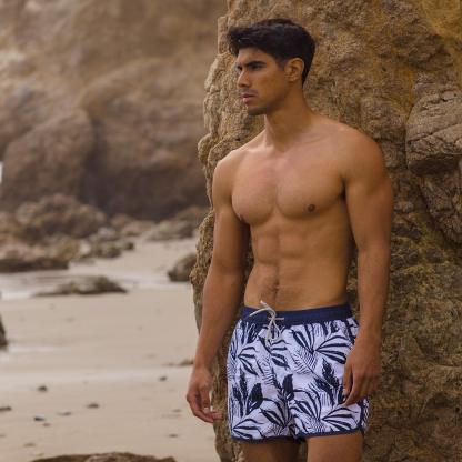 4.5 Inch Inseam Vintage Ink Painting Swim Trunks-VibeCloset