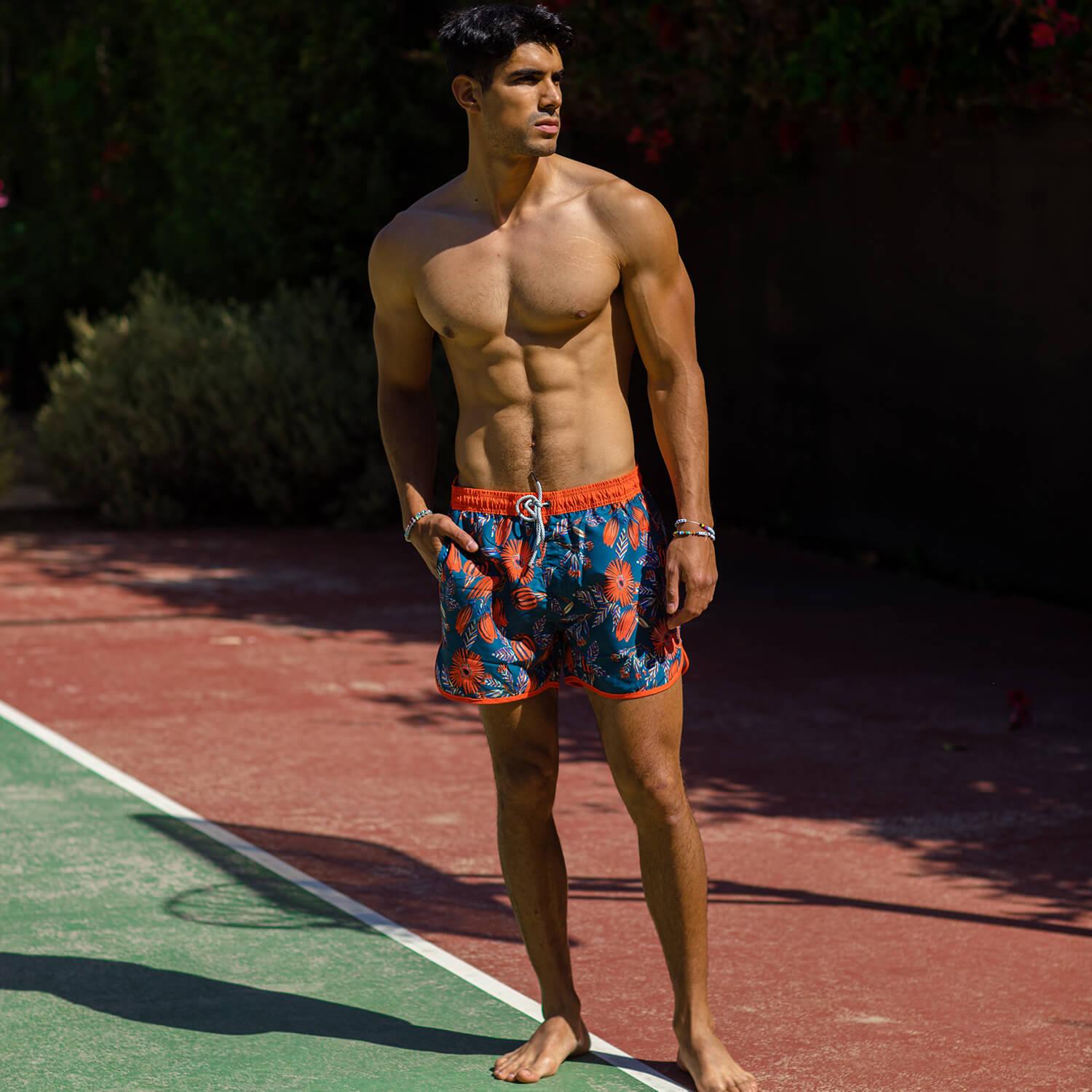 4.5 Inch Inseam Vintage Lantern Flower Swim Trunks-unboundedy