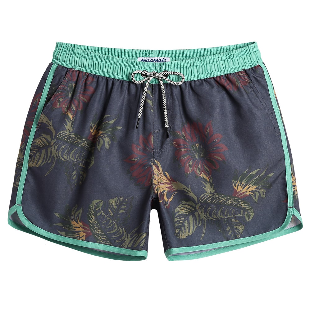 4.5 Inch Inseam Vintage Leaf Swim Trunks-VibeCloset