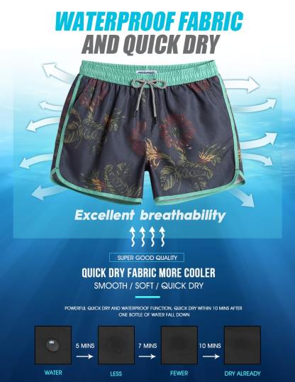 4.5 Inch Inseam Vintage Leaf Swim Trunks-VibeCloset