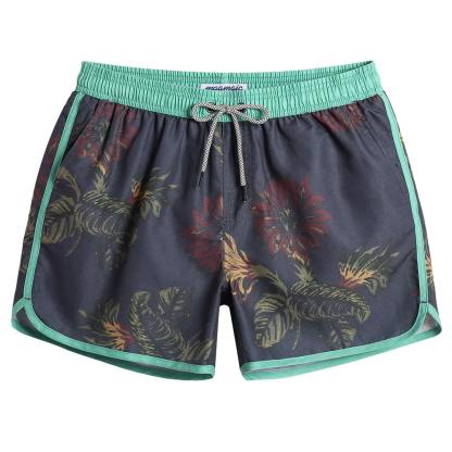 4.5 Inch Inseam Vintage Leaf Swim Trunks-VibeCloset