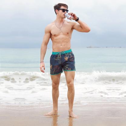 4.5 Inch Inseam Vintage Leaf Swim Trunks-VibeCloset