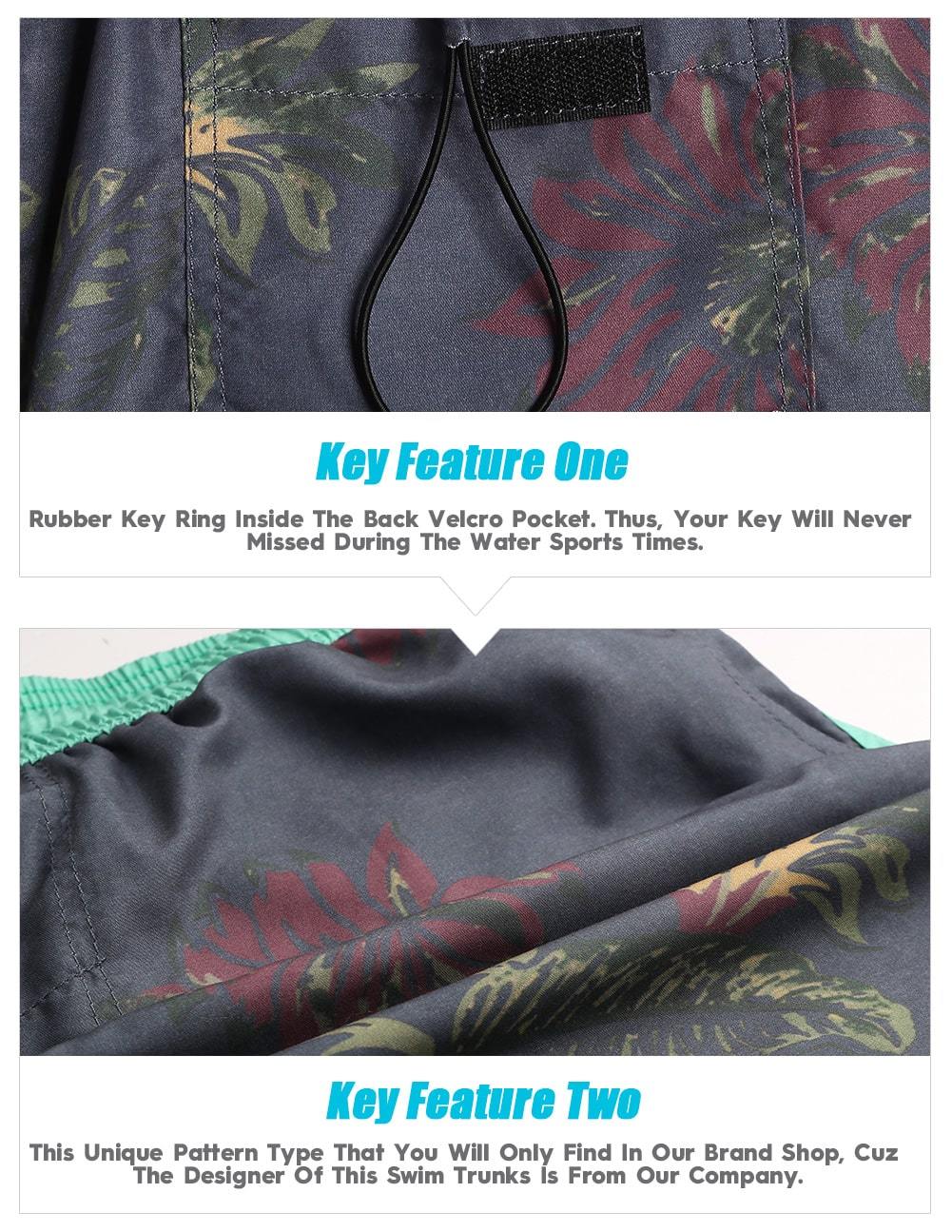 4.5 Inch Inseam Vintage Leaf Swim Trunks-VibeCloset