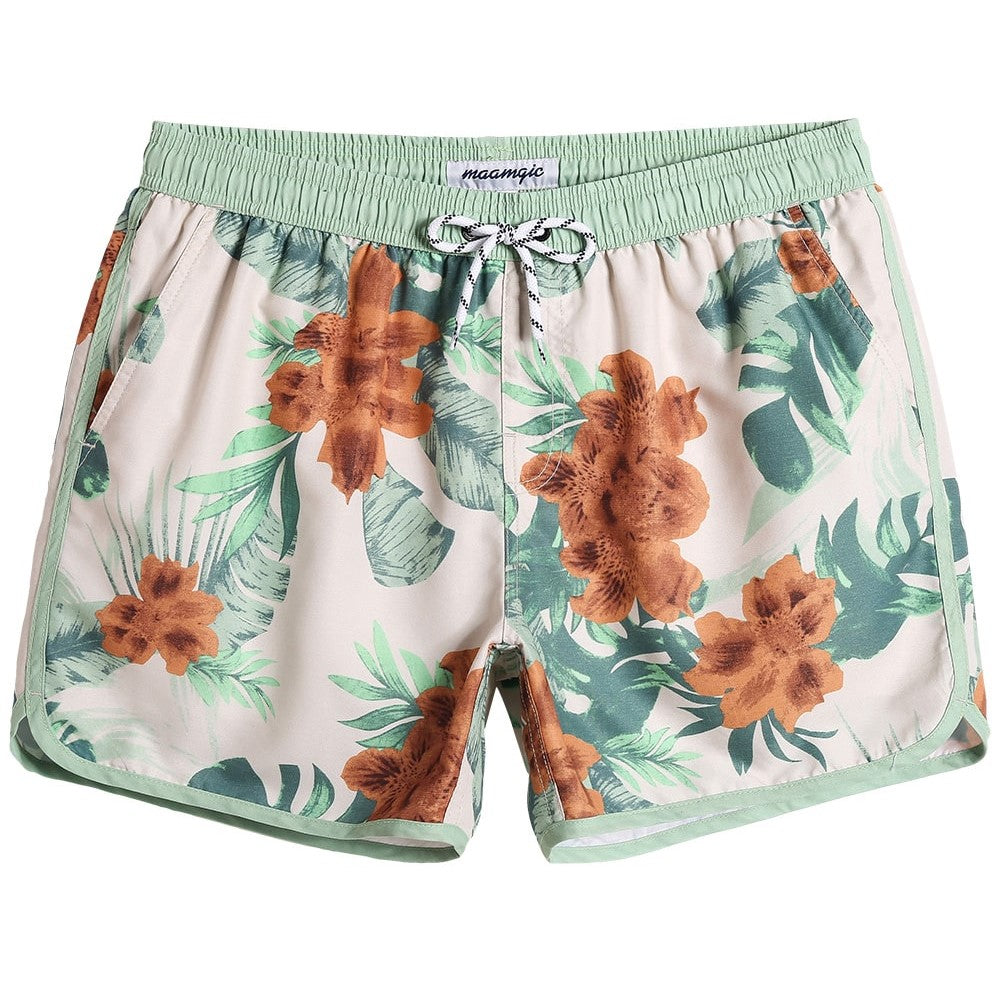 4.5 Inch Inseam Vintage Light Green Floral Swim Trunks-unboundedy